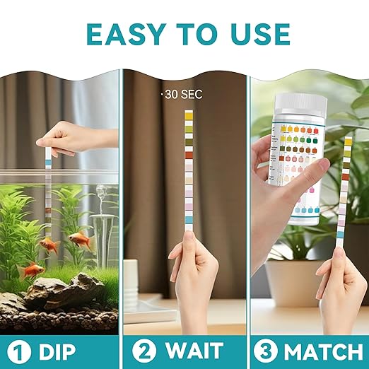 9-Way Aquarium Test Strips, Aquarium Test Kit for Fish Tanks & Ponds, 150 ct Quick & Accurate Water Testing Iron Copper Sodium Chlorine Nitrate Nitrite Total Alkalinity Hardness Free Chlorine pH