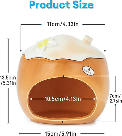 BUCATSTATE Hamster Hideout Ceramic, Coconut Shape Hamster House and Habitat for Dwarf Hamsters, Mice, Syrian Hamsters, Chipmunks or Other Small Pets (Brown-Large)