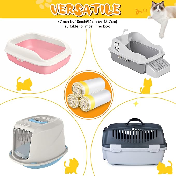 Jumbo Cat Litter Box Liners 37" x 18",30 Count Jumbo Extra Thick With 3 Mil Cat Waste Litter Bags Extra Heavy Duty Large Drawstring Kitty Litter Pan Bags For Pet Supplies