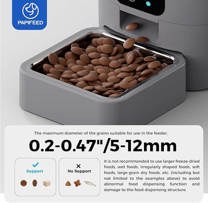PAPIFEED Automatic Cat Feeder Upgrade, WiFi Pet Feeder with APP Control for Remote Feeding, Detachable for Easy Clean, Dual Power Supply,1-10 Meals Per Day for Multiple Pets(Gray)