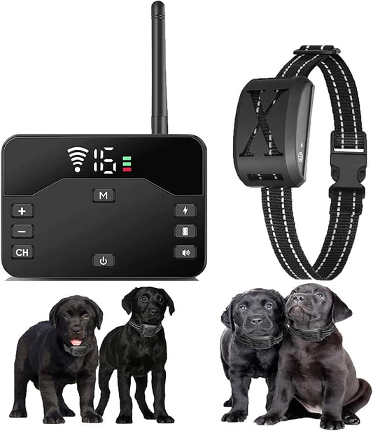 Wireless Dog Fence,Outdoor Electric Pet Containment System with Remote, Waterproof Training Collar with Adjustable Vibration & Shock, Safe Effective, Boundary Container for 1/2/ 3 Dogs,for1dog