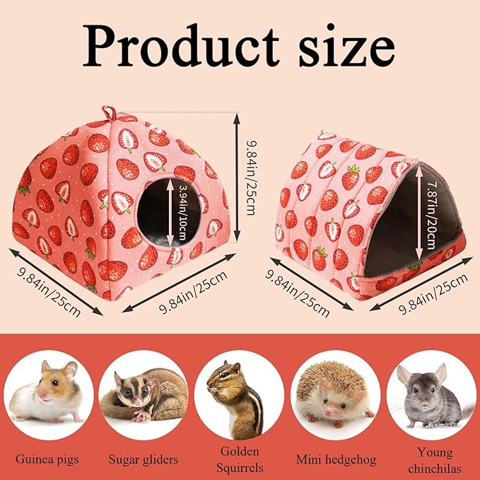 JSPYFITS Guinea Pig Hideout, 2 Pack Guinea Pigs House Set Rabbit Bed, Guineapigs Houses Rabbit Hideout for Small Animal Bunny/Rabbits/Chinchilla Accessories Pink Strawberry