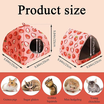 JSPYFITS Guinea Pig Hideout, 2 Pack Guinea Pigs House Set Rabbit Bed, Guineapigs Houses Rabbit Hideout for Small Animal Bunny/Rabbits/Chinchilla Accessories Pink Strawberry