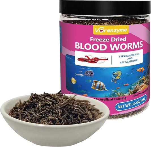 Freeze Dried Blood Worms Fish Food - High Protein Natural Aquatic Food for Tropical & Saltwater Fish, Betta, Goldfish, Cichlid, Guppy - Enhances Color & Growth 3.5 oz