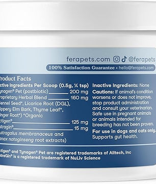 Fera Pets Postbiotics Plus Prebiotics for Dogs & Cats - with Slippery Elm - Promotes Optimal Digestive Health & Inflammatory Response - Enhances Immunity - 120 Scoops
