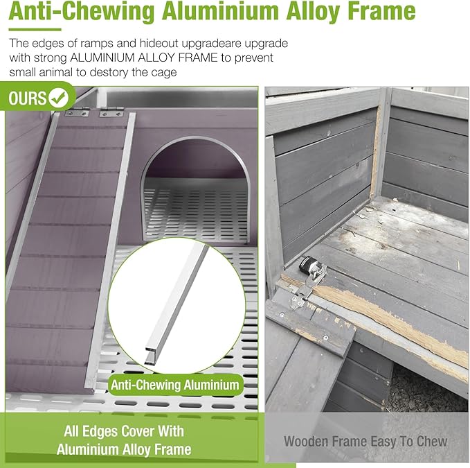 GUTINNEEN Guinea Pig Cages with Anti Chewing Sturdy Plastic Floor and Cool Zinc Plate, Indoor Rabbit Hutch with Hideout and PVC Platform, Elevated Legs Hamster Cage 36.6" L (Grey)