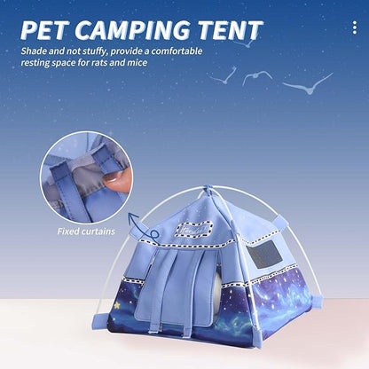 Hamster Mini Camping Tent Hideout, Syrian Hamster Tent House Rat Bed Without Installing, Lightweight & Easy to Clean, Suitable for Mouse, Fancy Rat, Chipmunk and Mini Guinea Pig (Blue)