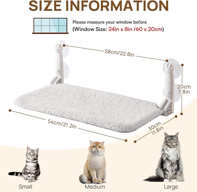 Mewoo 2PC Cat Window Perch, Cordless Window Hammock with Steel Frame and Removable Soft Cover, Embeded Cat Seat with 4 Strong Suction Cups (Grey, 2 Pack)