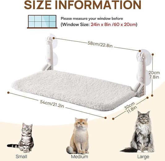 Mewoo Cat Window Perch, Cordless Window Hammock with Steel Frame and Removable Soft Cover, Embeded Cat Seat with 4 Strong Suction Cups (Grey, 1 Pack)