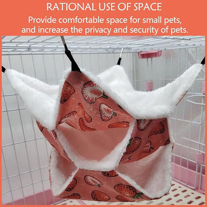 LEFTSTARER Triple-Layer Sugar Glider Hammock, Small Pet Cage Hammock, Sugar Glider Cage Accessories Hamster Bedding Small Animals Bed for Chinchilla Parrot Ferrets Rat Playing Sleeping (A. Strawberry)