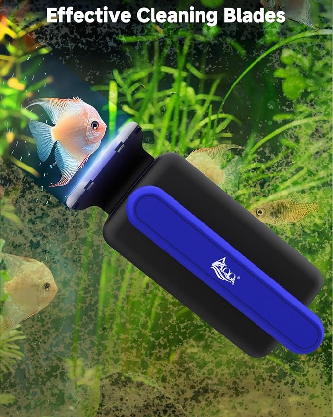 AQQA Magnetic Aquarium Fish Tank Glass Cleaner, Dual-Blades Algae Scraper Glass Cleaner Scrubber, Double Side Floating Aquarium Magnetic Brush for 0.2-0.6 Inch Thick Glass Aquariums Tank