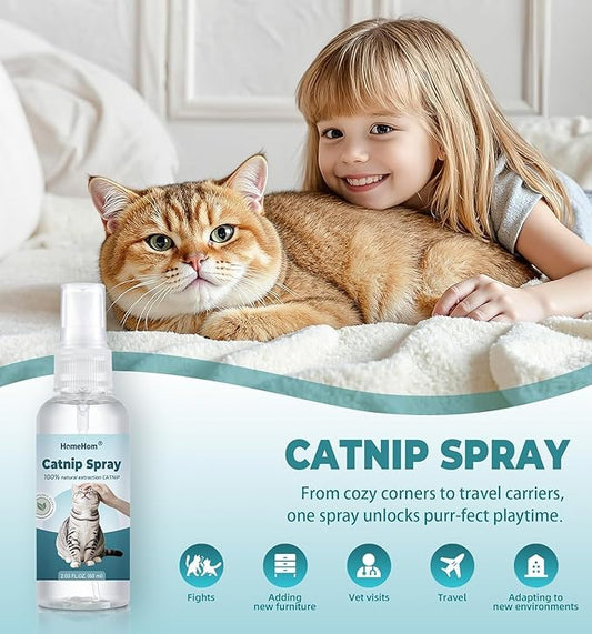 Catnip Spray for Cats - Highly Potent for Energizing Play & Toy Renewal, Calming Stress Relief for Indoor Cats, 100% Natural Organic Catnip, Mess-Free Herbal Formula (2 fl.oz)