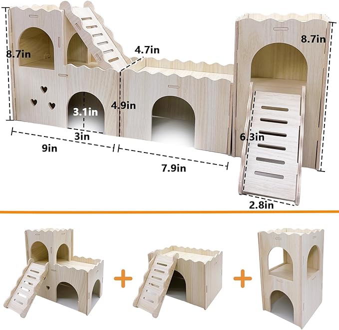 Hamster Hideout House Multi Chamber Rat Hide Hut Castle Large Climbing Playground Exploring Labyrinth Tunnel for Syrian Dwarf Gerbils Hamsters Mice (Pattern B)