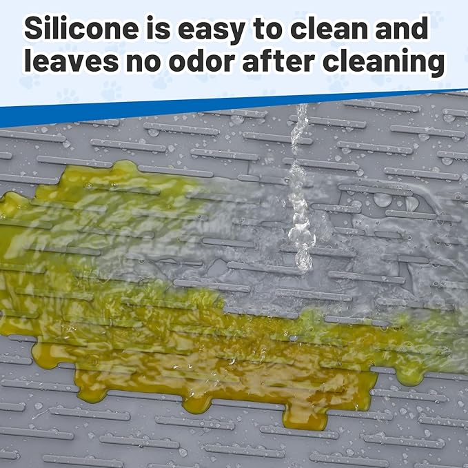 MEWTOGO Easy Clean Silicone Cat Mat for Litter Box - 39" x 26.6" Extra Large Waterproof Non-Slip Kitty Litter Trapping Mat for Protecting Floor, Less-Mess Food Water Mat for Indoor, Gray