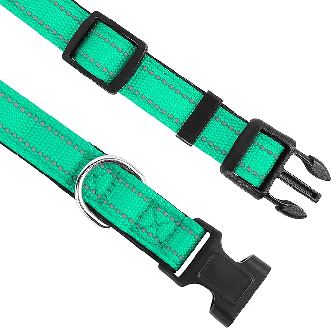 Reflective Dog Collar, Adjustable Soft Neoprene Padded Nylon Pet Collars with Buckle for Extra Large Dogs, Grass Green,XL