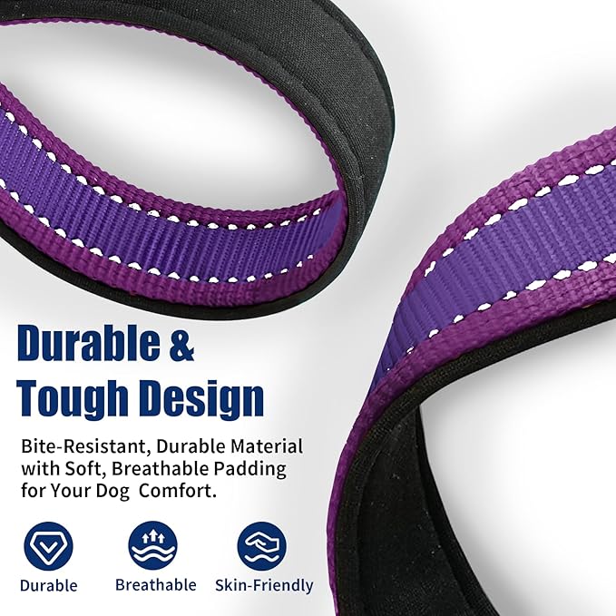Reflective Dog Collar with Soft Padding Dog Collar for Medium & Small Dogs, No Pull, Heavy Duty, Adjustable Nylon Collar with Quick-Release Buckle, Walking Training Purple-S
