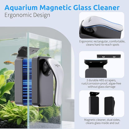 Magnetic Aquarium Glass Cleaner，Algae Scraper for Aquarium Fish Tank， Fish Tank Algae Clean Brush Dual-Sided Side Floating Aquarium Magnetic Brush (L)