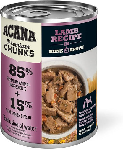 ACANA Premium Chunks in Bone Broth Grain-free Wet Dog Food Lamb Recipe 12.8oz Cans (12 Count)
