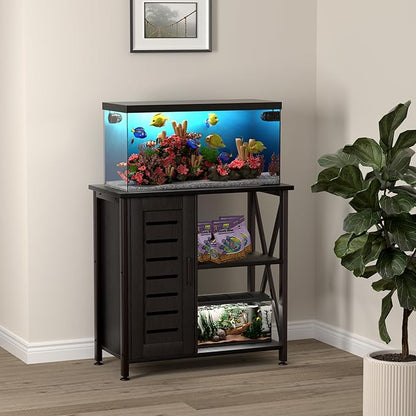 20-29 Gallon Fish Tank Stand, Aquarium Stand with Cabinet Accessories Storage, Heavy Duty Metal Frame, 31.49" L*15.74" W Tabletop, 330LBS Capacity, Black PG07YGB