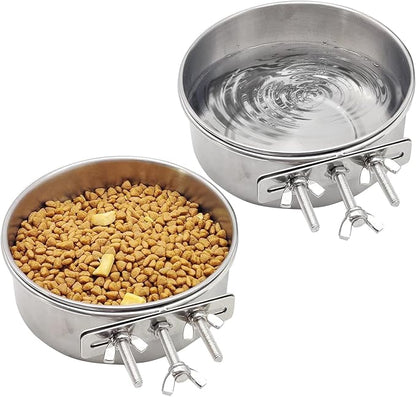 Hamiledyi 2 Pcs Dog Crate Bowl Stainless Steel Puppy Bowls Durable Spill-Proof Pet Water Bowl Hanging Water/Food Metal Bowls for Puppy Medium-Sized Dogs Cats (4.7'' x 2'')