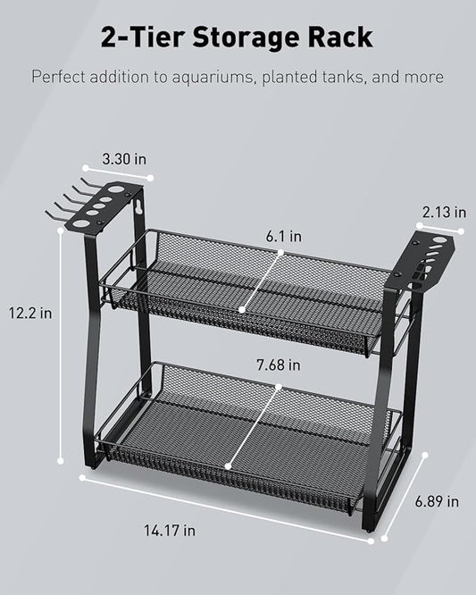 Pawfly Aquarium Tool Organizer, Detachable Metal Fish Tank Accessory Organizer, Aquascaping Tool Storage Rack for Terrariums, Shrimp Tanks & Planted Tanks, Fish Tank Maintenance Tool Holder Shelf