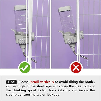 Vannon Small Animal Water Dispenser for Cage, 30oz Auto Feeding Crate Water Bottle for Rabbit, Chinchilla, Ferret, Guinea Pig, Squirrel, Hedgehog, Pet Nozzle Diameter: 10mm, BPA Free, Grey