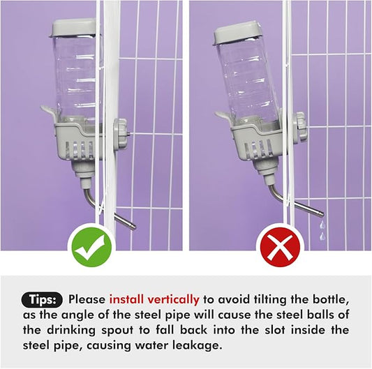 Vannon Small Animal Water Dispenser for Cage, 25oz Auto Feeding Crate Water Bottle for Rabbit, Chinchilla, Ferret, Guinea Pig, Squirrel, Hedgehog, Pet Nozzle Diameter: 10mm, BPA Free, Grey