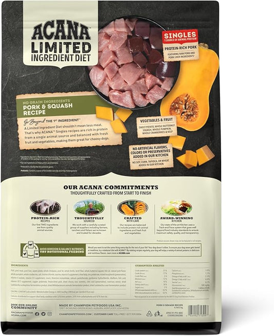 ACANA Singles Limited Ingredient Grain Free High Protein Dry Dog Food Pork & Squash Recipe 4.5lb Bag