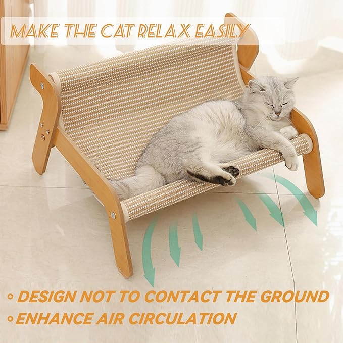 The Claw Lounge 2 in 1 Cat Scratcher Bed for Indoor Cats Large Sisal Pet Chair Wooden Cat Hammock Couch Modern Scratching Sofa for Pet Gifts