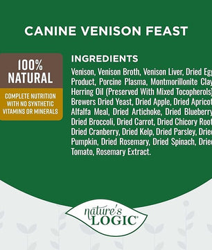 Nature's Logic Grain-Free Canned Dog Food - 95% Animal Proteins - 100% Natural Wet Dog Food Cans - No Common Allergens - All Life Stages - Ideal for Sensitive Dogs - Venison (13.2 oz, 12 pack)