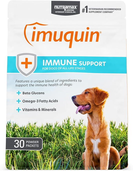 Nutramax Laboratories Nutramax Imuquin Immune Health Supplement Powder for Dogs, with Beta Glucans, Marine Lipids, Vitamins and Minerals, 30 Packets, Updated Version