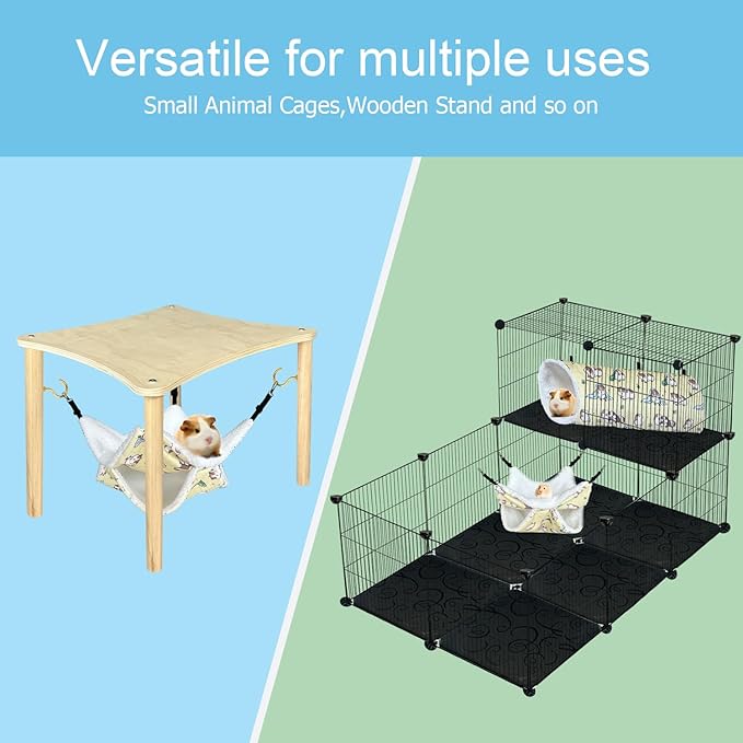 LUCKITTY Small Pet Hammock & Tunnel Set for Ferrets, Guinea Pigs, Rats - Plush Hideout Bed & Cage Toy, 2-Pack, Yellow Guinea Pig Print