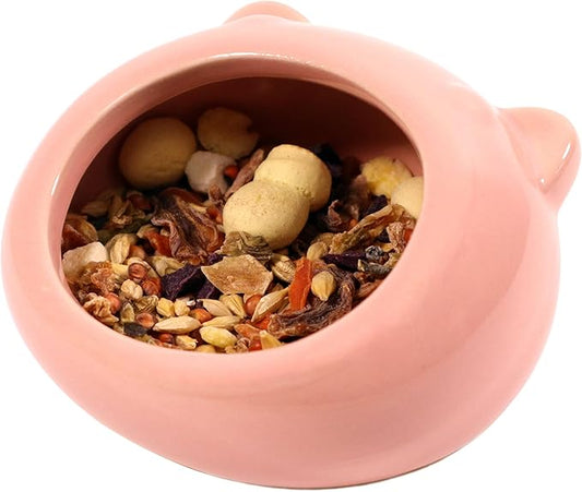 Ceramic Small Pet Hamster Food Bowl Guinea Pig Food Bowls Hamsters Water Bowl Ferret Chinchillas Squirrels Hedgehog Accessories Reptiles Hamster Accessories for Cages (Pink)