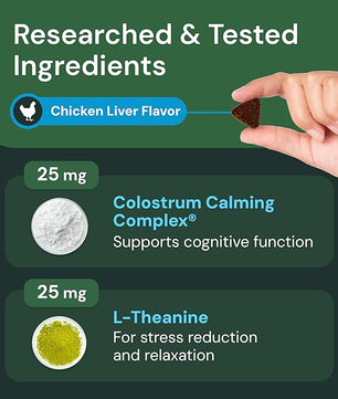 VETRISCIENCE Veterinary Strength Calm & Confident Chews - Stress Supplement for Pets - Supports Brain Function for Cats & Dogs - with L-Theanine, Thiamine & More - 60 Count