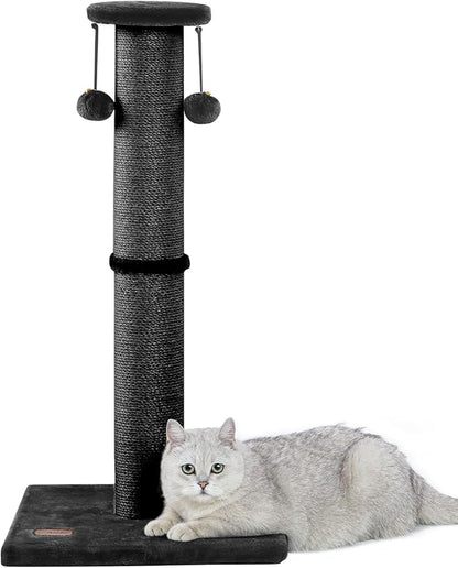 Kilodor 34Inch Tall Cat Scratching Post,4.3Inch Diameter Large Sisal Cat Scratch Post with Ball, Sturdy and Durable Cat Scratcher for Indoor Cats Adults Black