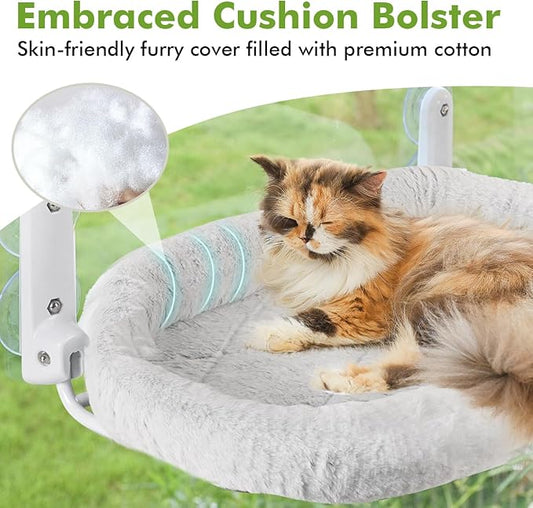 2PC Cat Window Perch with Bolster Foldable Cat Hammock Cushion Bed for Window with Metal Frame, Large Suction Cups Cordless Window Resting Seat for Indoor Cats (Cushion Bed, 2PC)