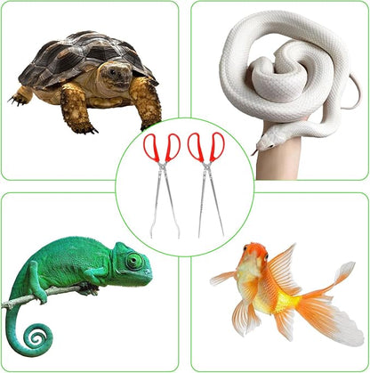 15 Inch Snake Feeding Tongs, 2 PCS Stainless Steel Reptile Tongs, Extra Long Large Tweezers for Bearded Dragon Ball Python Tank Accessories Terrarium Supplies With Gloves