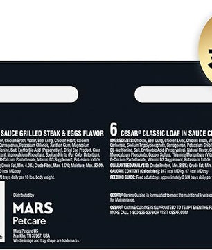 Cesar Wet Dog Food Classic Loaf in Sauce Breakfast and Dinner Mealtime Variety Pack, 3.5 oz. Easy Peel Trays (12 Count, Pack of 1)
