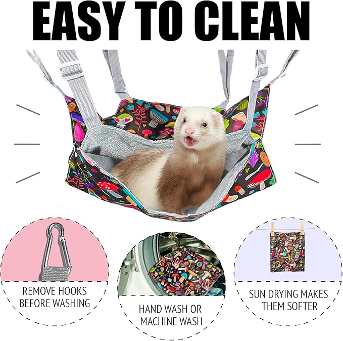 Guinea Pig Hammock,4 Pack Ferret Hammock Small Pets Hanging Hammock Ferret Hideout Bed Hamster Cage Accessories for Guinea Pig,Rat,Sugar Glider,Squirrel,Hamster(Mushrooms)