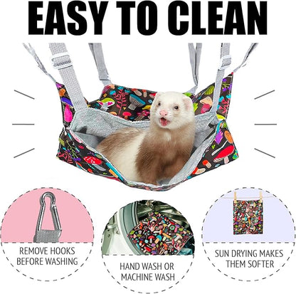 Guinea Pig Hammock,4 Pack Ferret Hammock Small Pets Hanging Hammock Ferret Hideout Bed Hamster Cage Accessories for Guinea Pig,Rat,Sugar Glider,Squirrel,Hamster(Mushrooms)