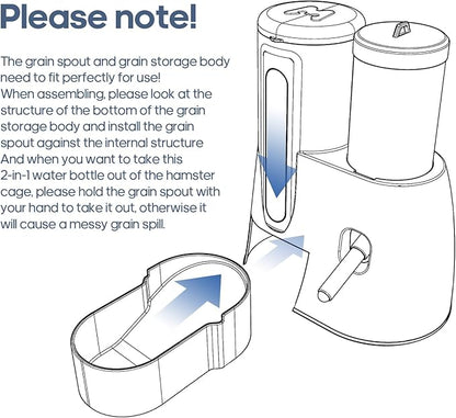 2 in 1 Hamster Water Bottle - Automatic Food Bowl, No Drip Small Animal Water Bottle Dispenser, for Syrian Dwarf Hamsters, Gerbils, Mouse, Hedgehog, Hamster Cage Accessories (White, Large)