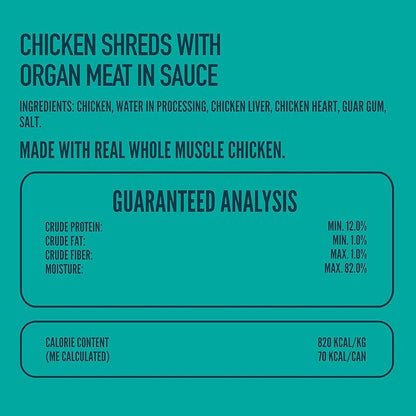 A Strong Heart Canned Wet Cat Food, Chicken Shreds with Organ Meat in Sauce -3 oz Cans (Pack of 24), Made in The USA with Real Chicken