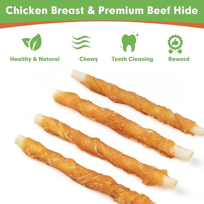 MON2SUN Dog Treats, 5 Inch Rawhide Twist Chicken Hide Sticks, Suitable for Puppy and Small Dogs, 5 Inch (Chicken, Pack of 25)