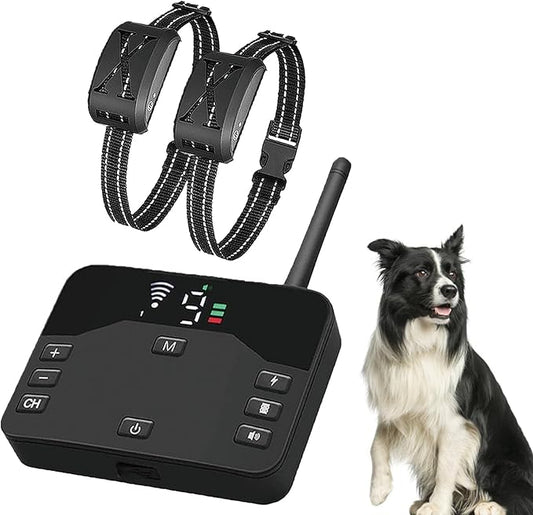 Wireless Dog Fence Dog Training Collar 2 in 1, Electric Pets Boundary Containment System, Adjustable Range Control, Waterproof Receiver, Vibration & Shock, Suitable for All Stubborn Dogs,for2dogs