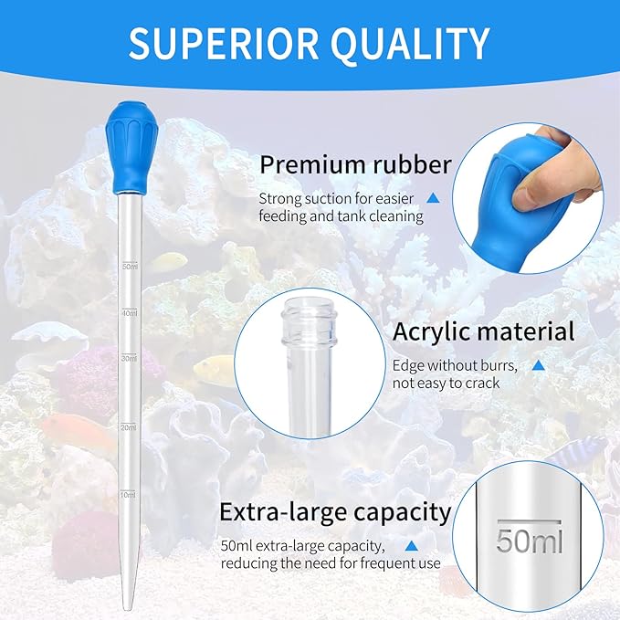 17.7in 1 Pieces Long Pipette for Fish Tank Coral Food Feeder Long Syringe Reef Coral Food Spot Feeder Tube for Reef Aquatic Plant Spider Snake Lizard，for Axolotl Tank Accessories