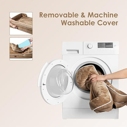 EHEYCIGA Orthopedic Dog Beds for Large Dogs, Waterproof Memory Foam Large Pet Bed with Sides, Non-Slip Bottom and Egg-Crate Foam Dog Couch Bed with Washable Removable Cover, Beige