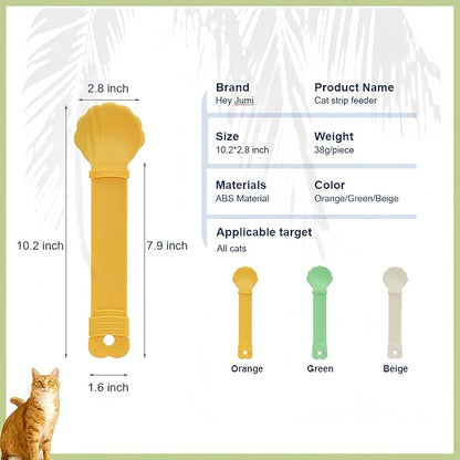2pcs Cat Strip Feeder, Happy Spoon for Cats, Lickable Squeezable Creamy Treat, Wet Treats Dispenser, Cat Treat Spoon Squeeze, (Beige&Green/Beige&Orange)