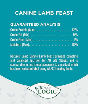 Nature's Logic Grain-Free Canned Dog Food - 95% Animal Proteins - 100% Natural Wet Dog Food Cans - No Common Allergens - All Life Stages - Ideal for Sensitive Dogs - Lamb (13.2 oz, 12 pack)
