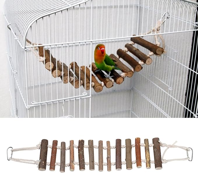 Bird Ladder, Rope Bridge, Rope Ladder, Wood Ladders Swing Toy, Pet Chewing Toys, for Pet Bird, Hamster, Parrots, 24 X 3.9 Inch