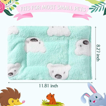 Jetec 2 Pieces Guinea Pig Bed Rabbit Bed Small Animal Hamster Warm Mats Winter Warm for Bunny Hamster Squirrel Hedgehog Chinchilla Small Animal Accessories(Green, Blue,Bear Pattern)